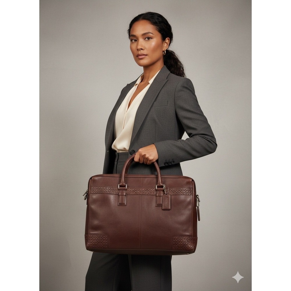 Coach Thompson Heritage Leather Slim Briefcase Mahogany Brown F70454 - Picture 3 of 16